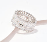 Diamonique Sterling Silver Double Row Baguette Cut Band Ring, Size 6